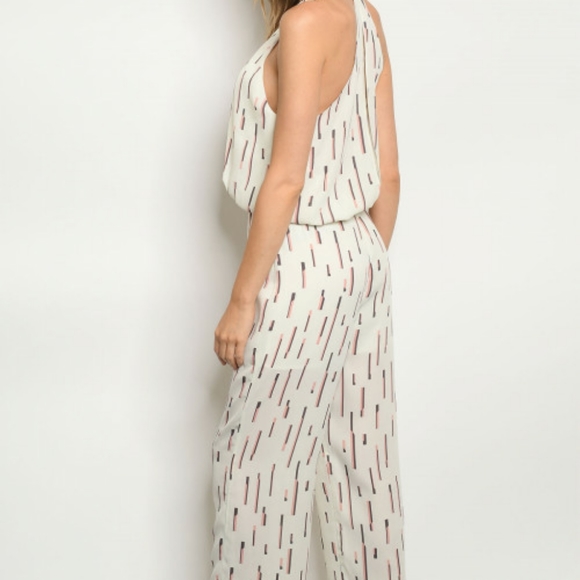 New w/tags White striped Jumpsuit w/halter tie - Picture 4 of 10